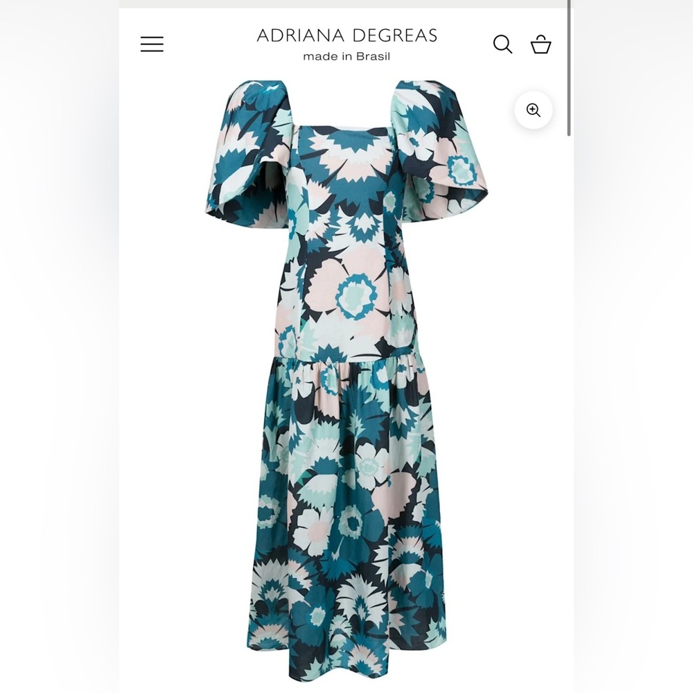 NWT Adriana Degreas Flower Power Puff Sleeve Long Dress Size Small - Picture 3 of 8